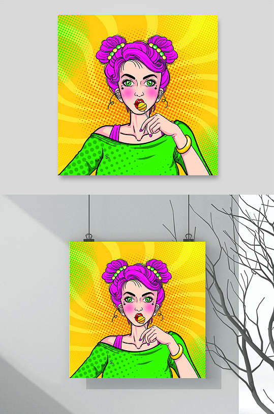 时尚少女波普风格人物插画矢量素材