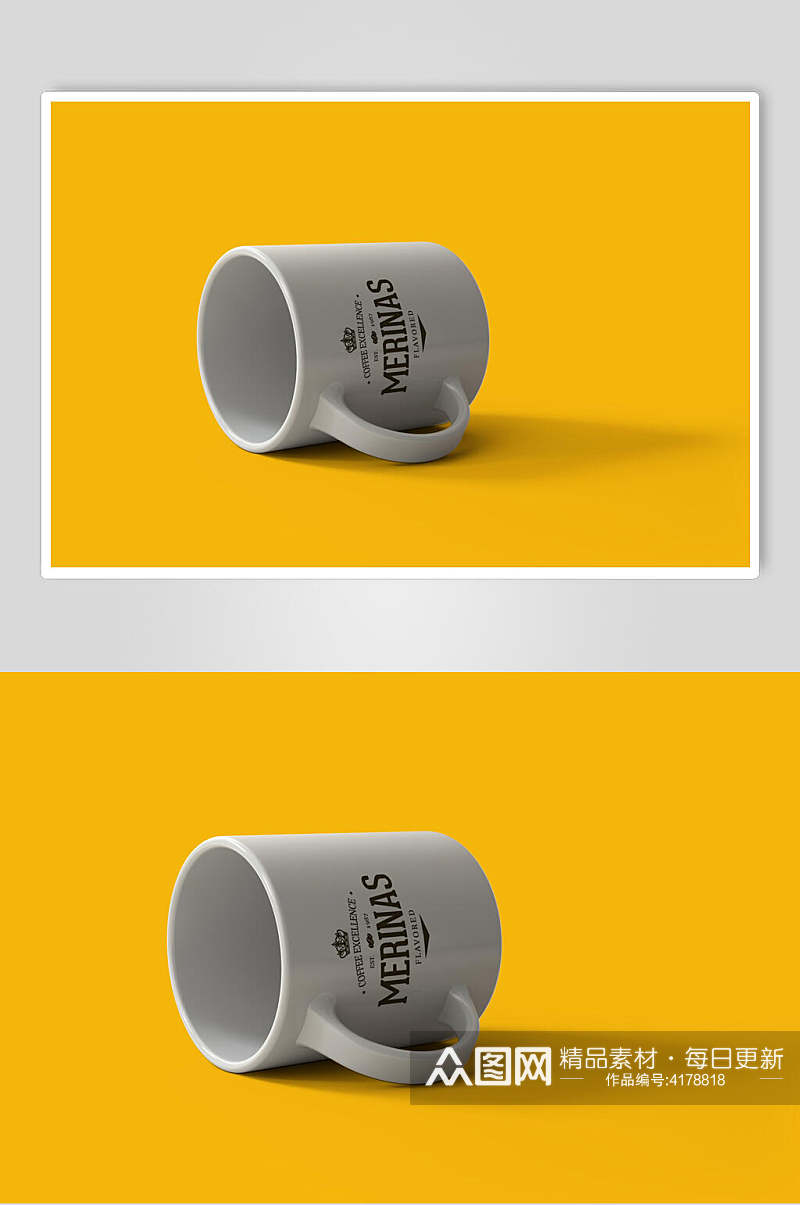 黄背景品牌标志LOGO杯子展示样机素材