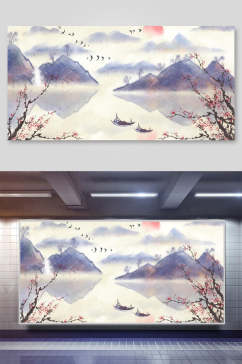 中国画水墨意境丹青背景展板