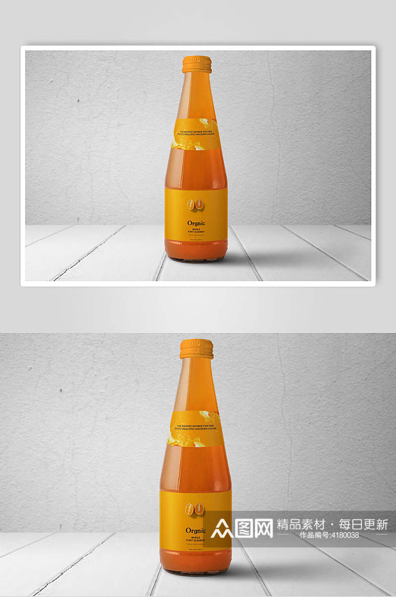 橙色果汁饮料包装袋瓶展示样机素材