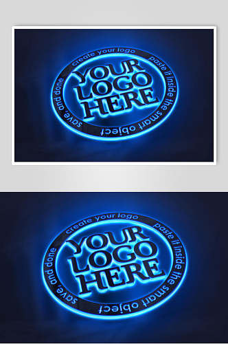 蓝色品牌标志LOGO设计展示场景样机