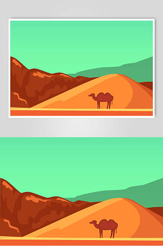 骆驼扁平化沙漠风景素材