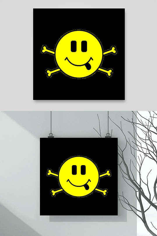 灰色渐变底黄色骷髅笑脸表情包矢量素材