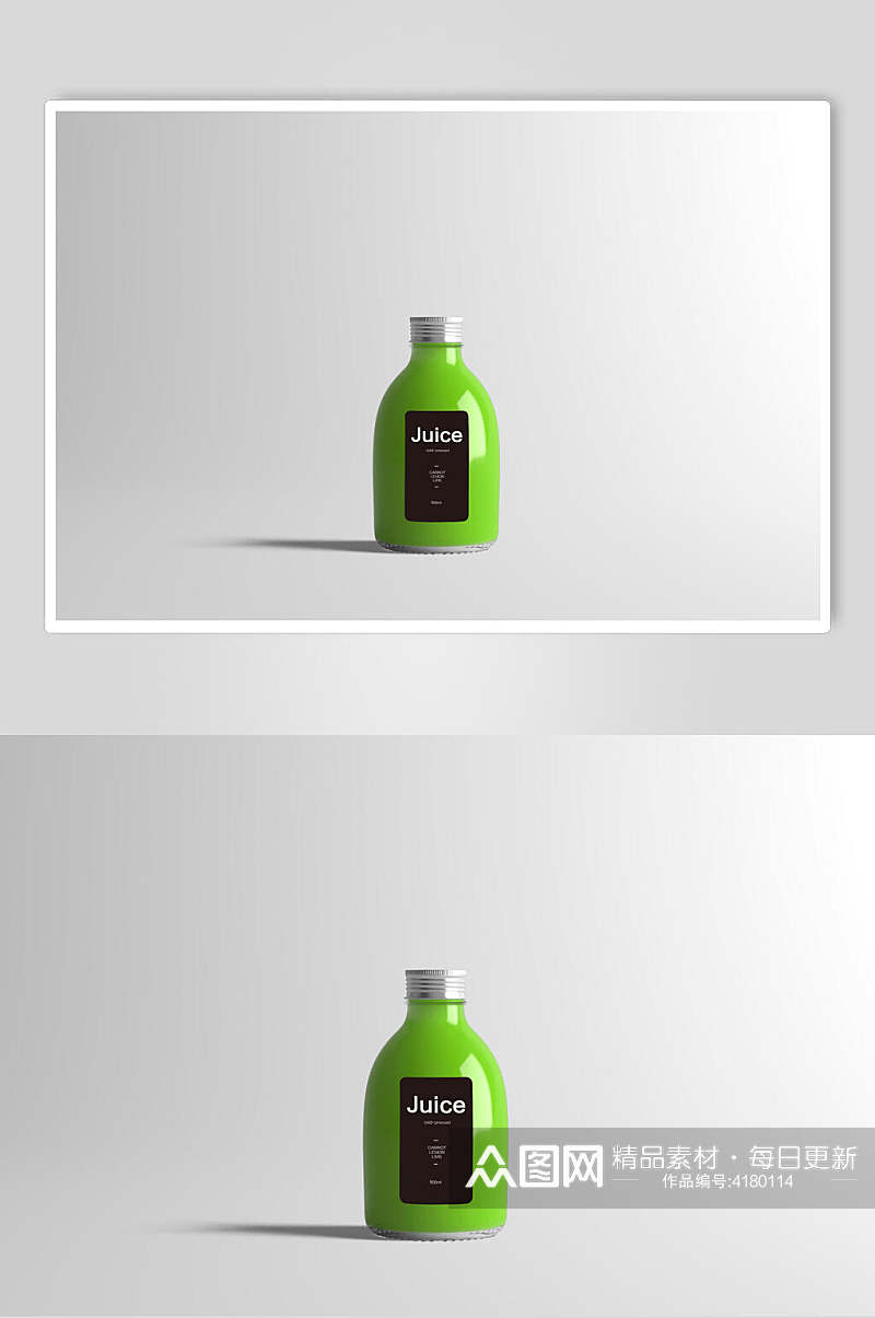 绿色英文果汁饮料包装袋瓶展示样机素材