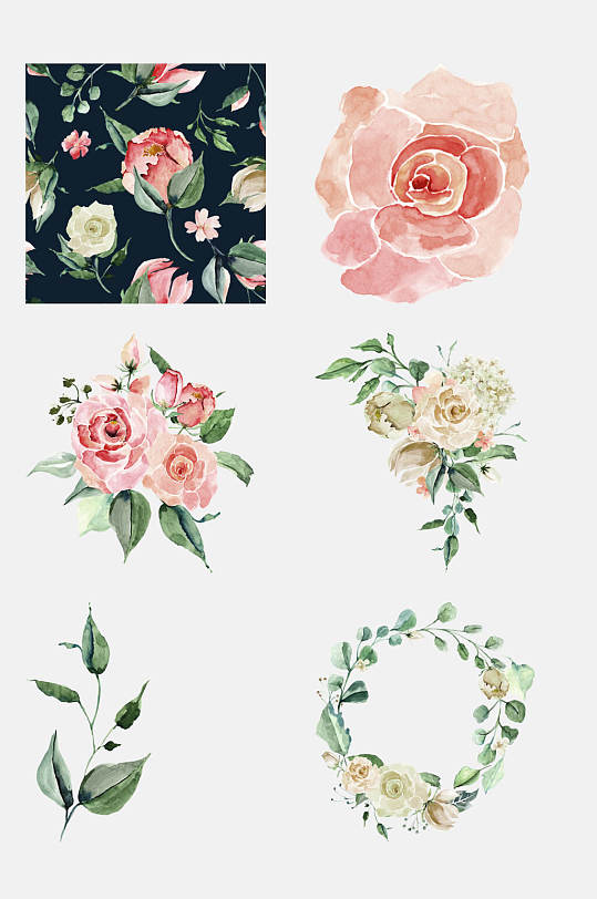 创意鲜花玫瑰水彩手绘花卉植物免抠素材
