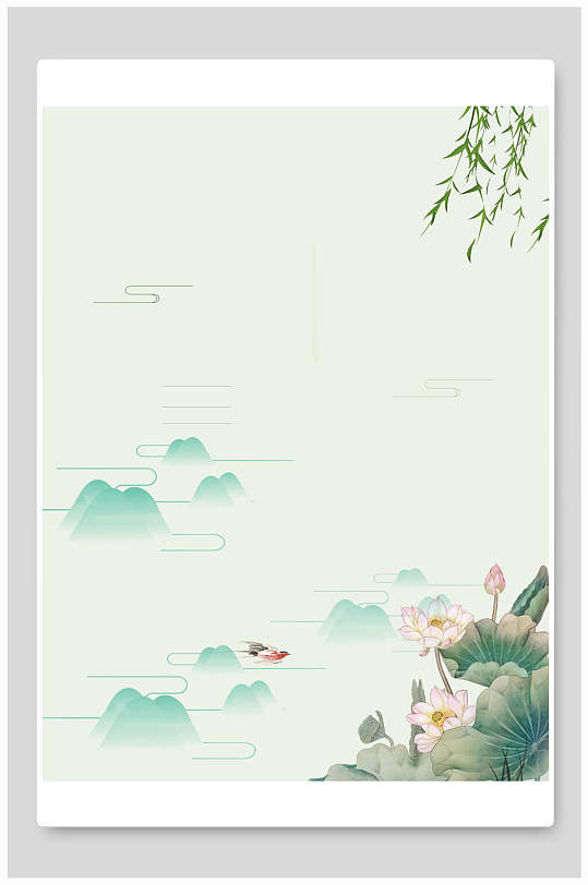 荷花古风水墨山水背景-众图网