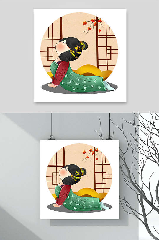 唐风侍女人物插画素材