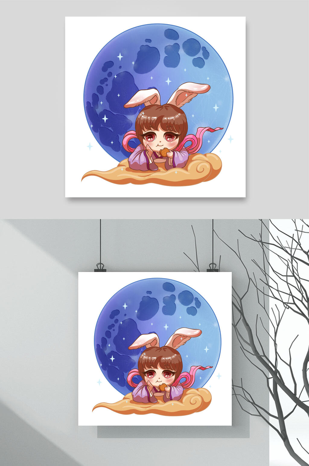 中秋节可爱卡通人物插画素材素材