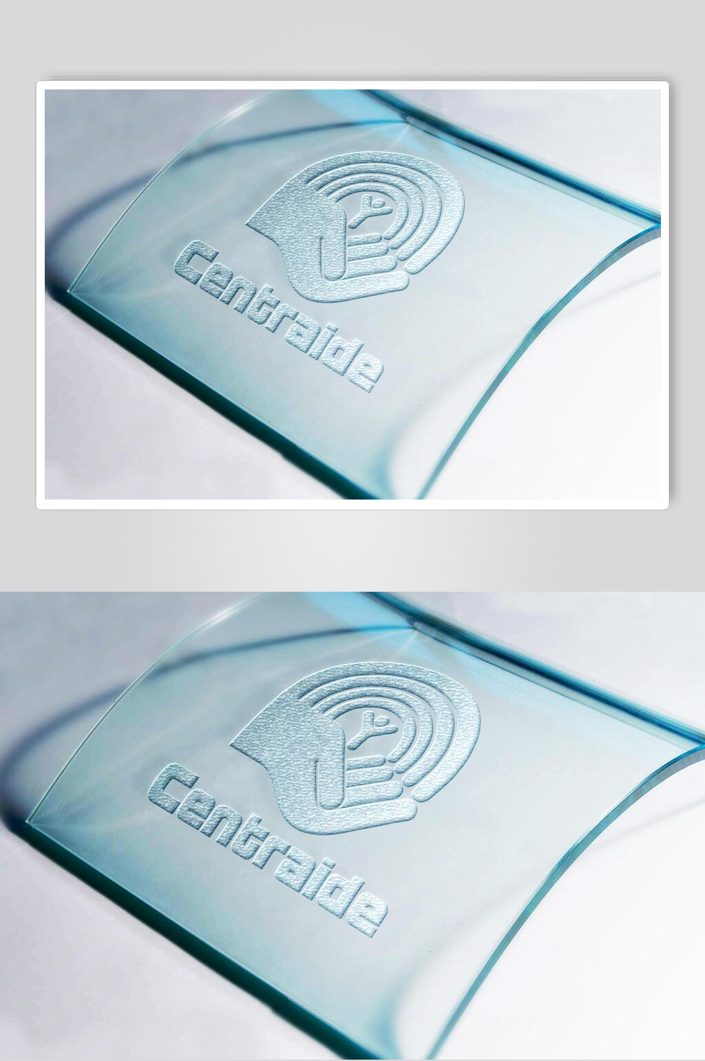 蓝色透明守护品牌标志LOGO设计展示场景样机素材