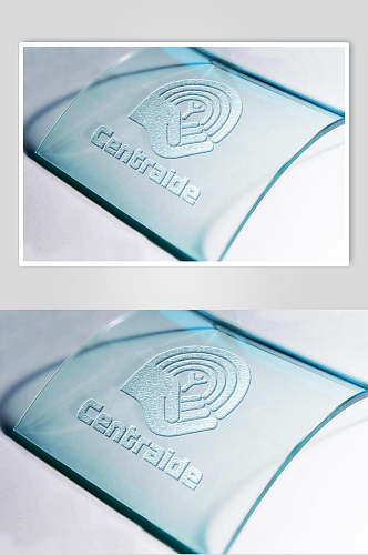 蓝色透明守护品牌标志LOGO设计展示场景样机