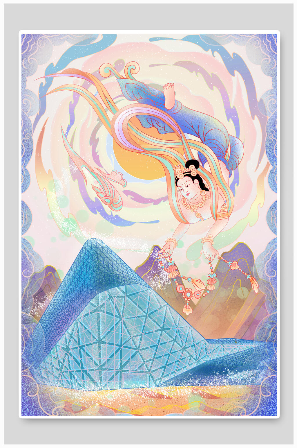 仙女下凡国潮文化人物风景插画素材素材