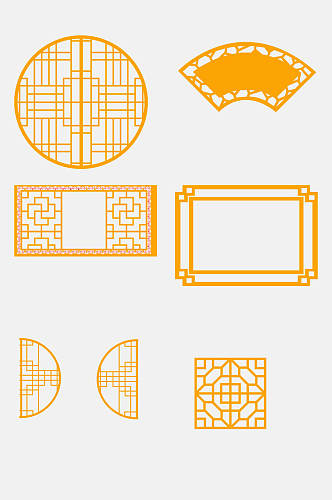 橘色精致中式窗格边框屏风免抠素材