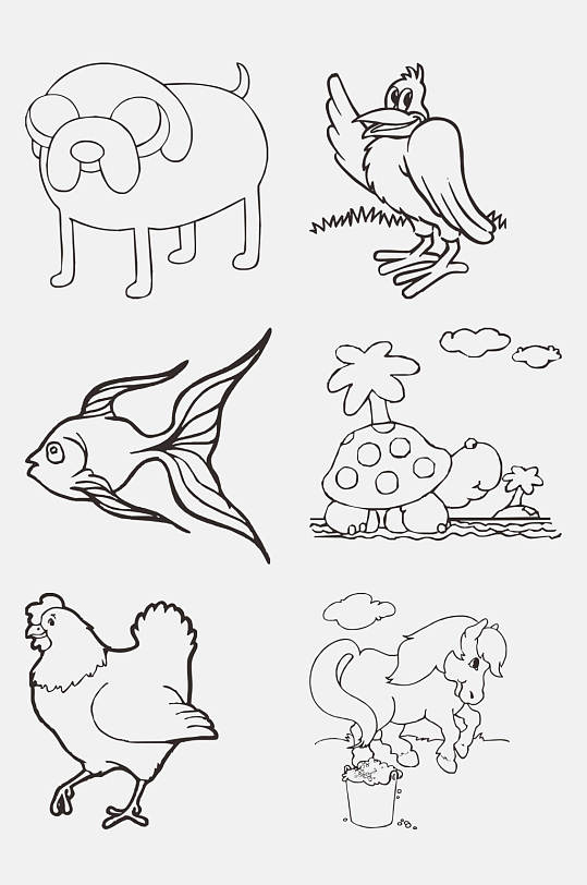 手绘时尚动物简笔画免抠元素