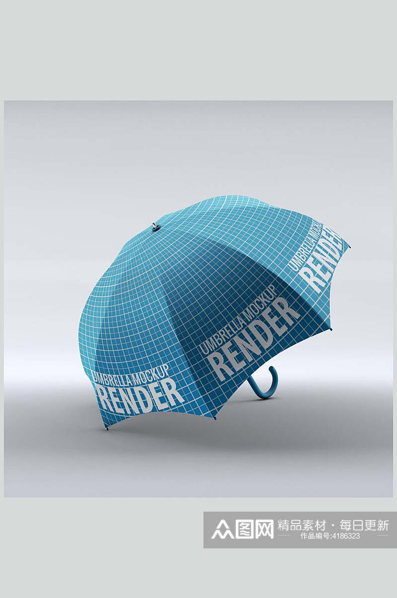 线条蓝色创意大气清新雨伞设计样机素材