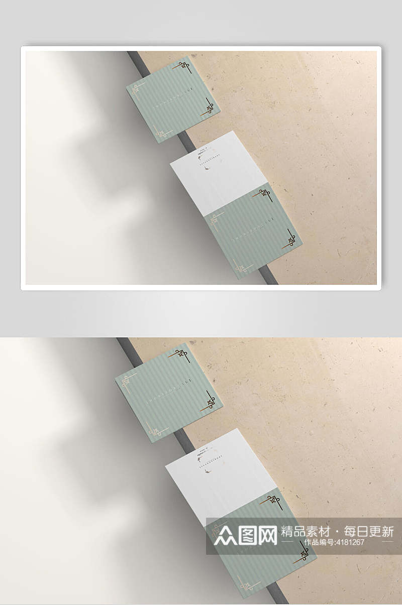黄绿纸张创意高端卡片名片场景样机素材