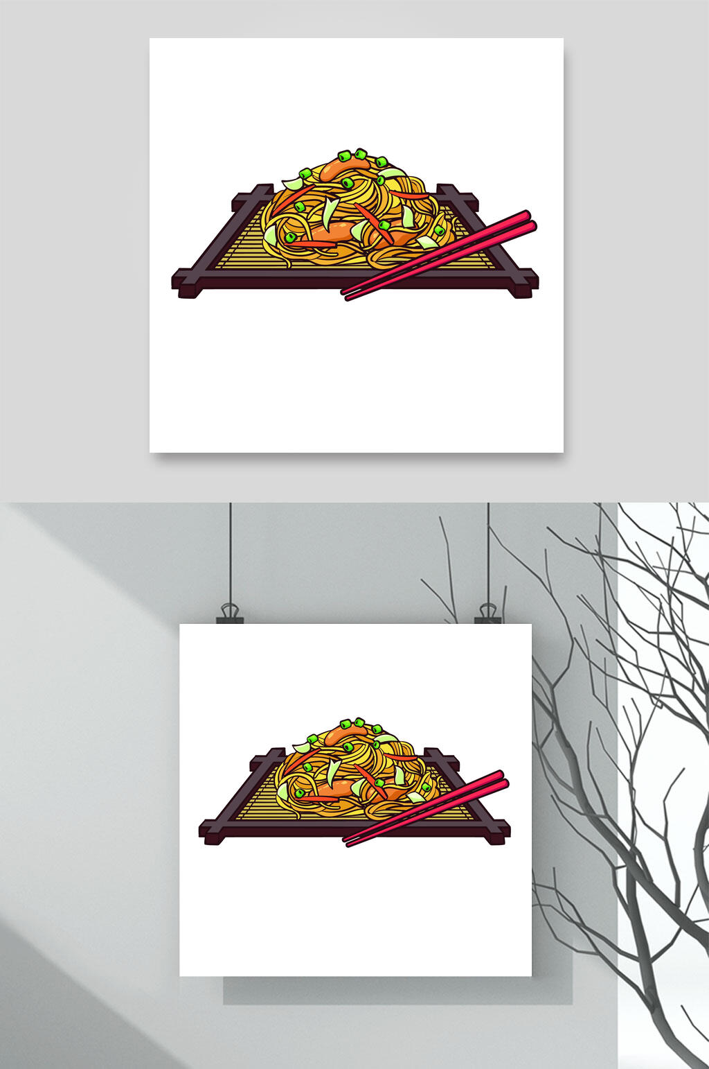 创意拌面美食插画矢量素材素材