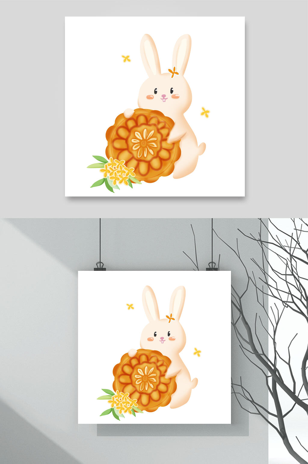 简约桂花月饼中秋节素材素材