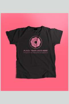 黑粉圆形英文创意大气短袖T恤样机