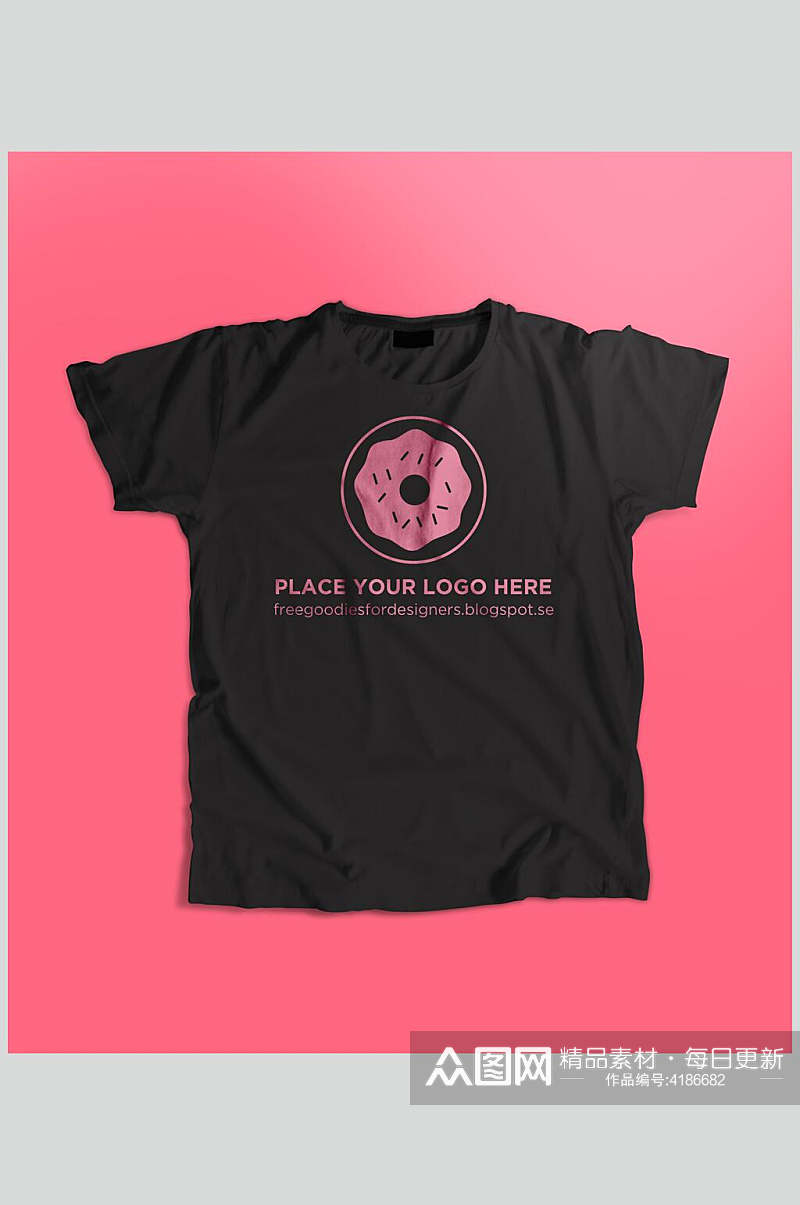 黑粉圆形英文创意大气短袖T恤样机素材