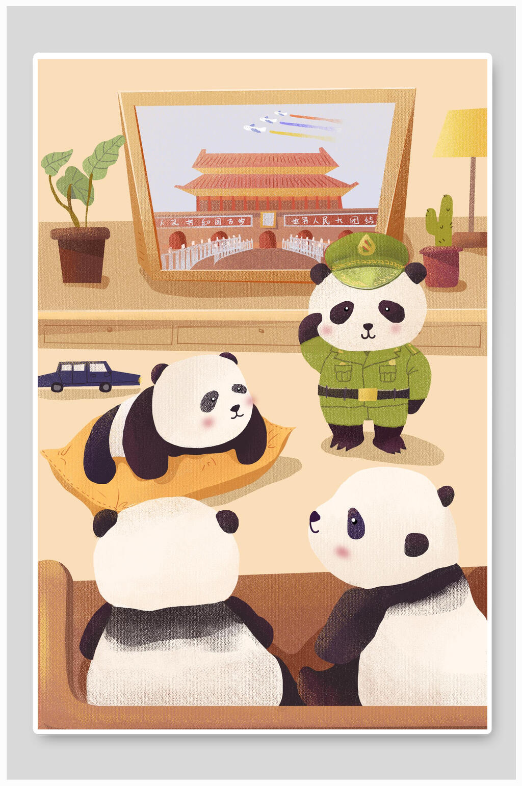 熊猫欢庆国庆节插画素材素材