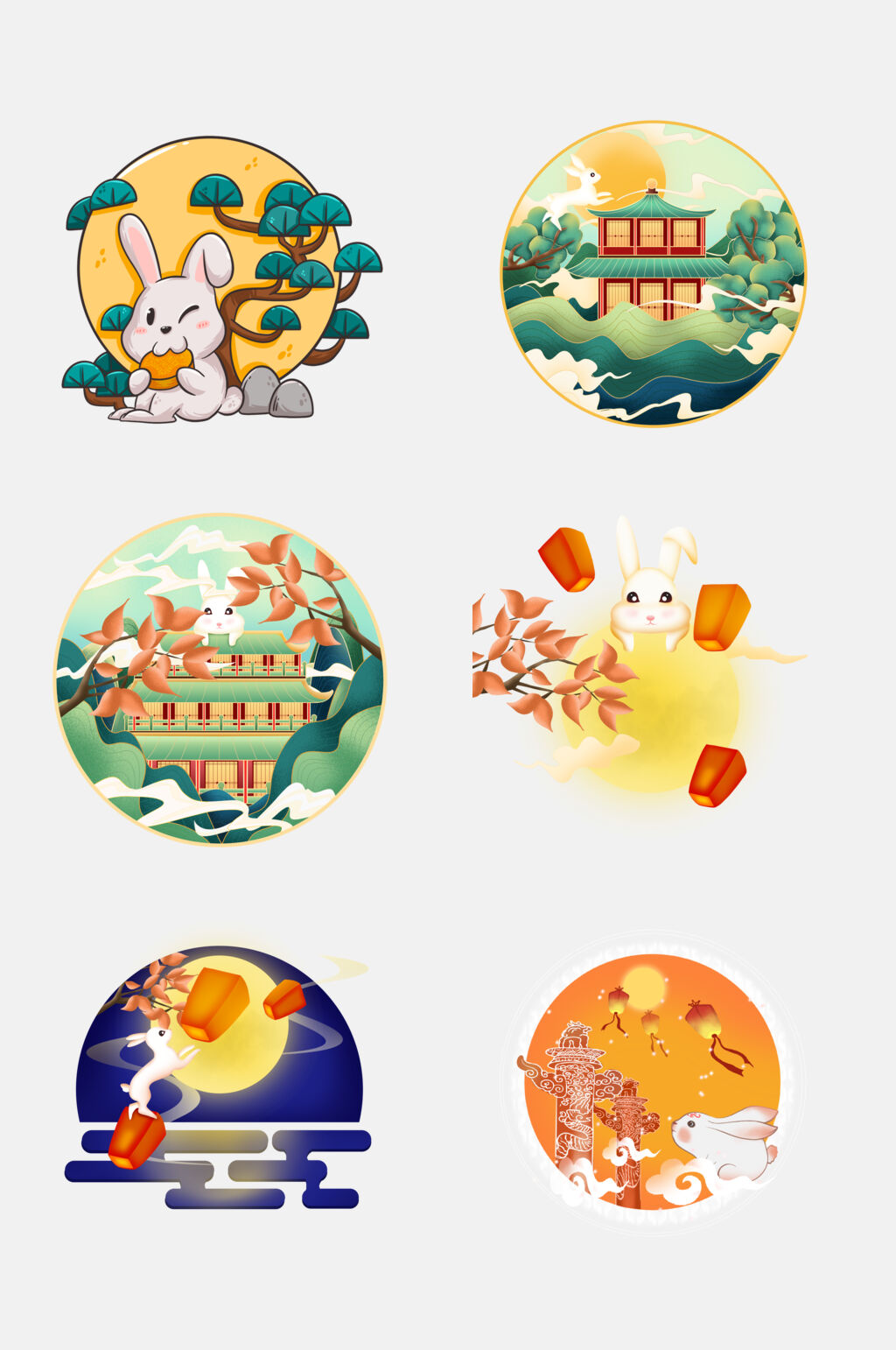 国潮精美中秋节免抠元素素材