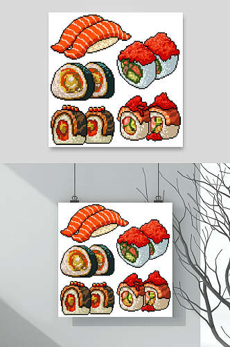 创意卡通刺身寿司美食插画矢量素材