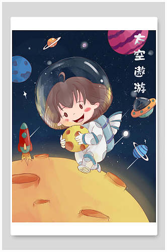 星际太空宇航员背景插画素材