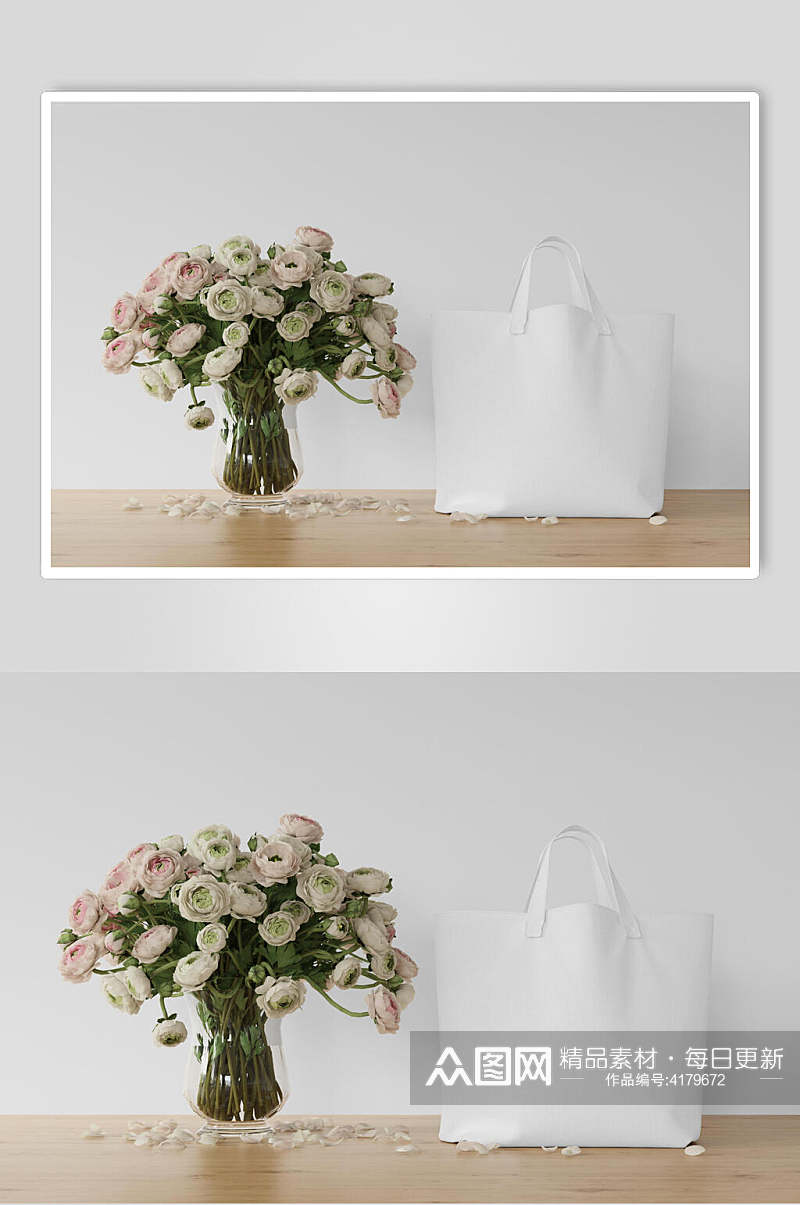 花朵桌子创意高端手提袋包装袋样机素材