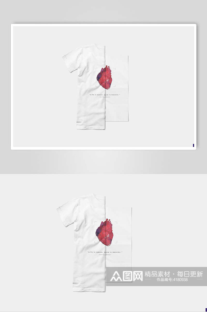 红白手绘创意高端短袖T恤样机素材