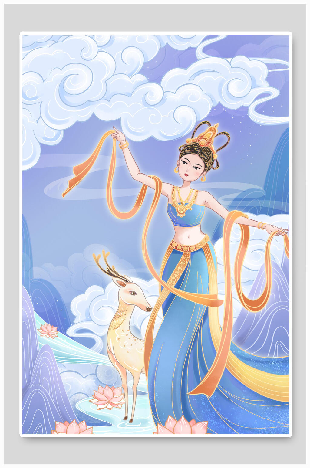 仙子国潮文化人物风景插画素材素材