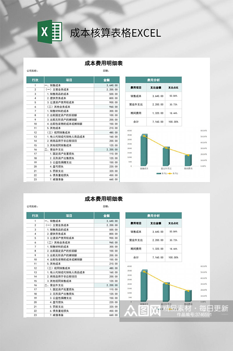 图标合集成本费用明细成本核算表格EXCEL素材