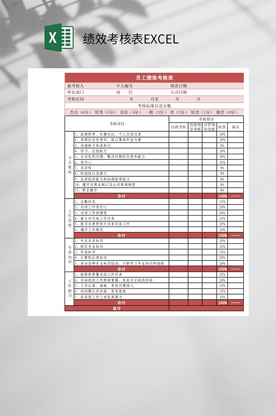 员工绩效考核表EXCEL