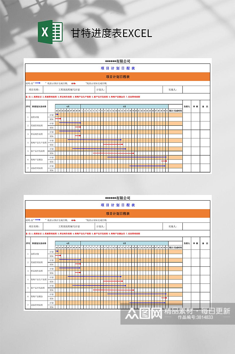 橙色项目计划甘特进度表EXCEL素材