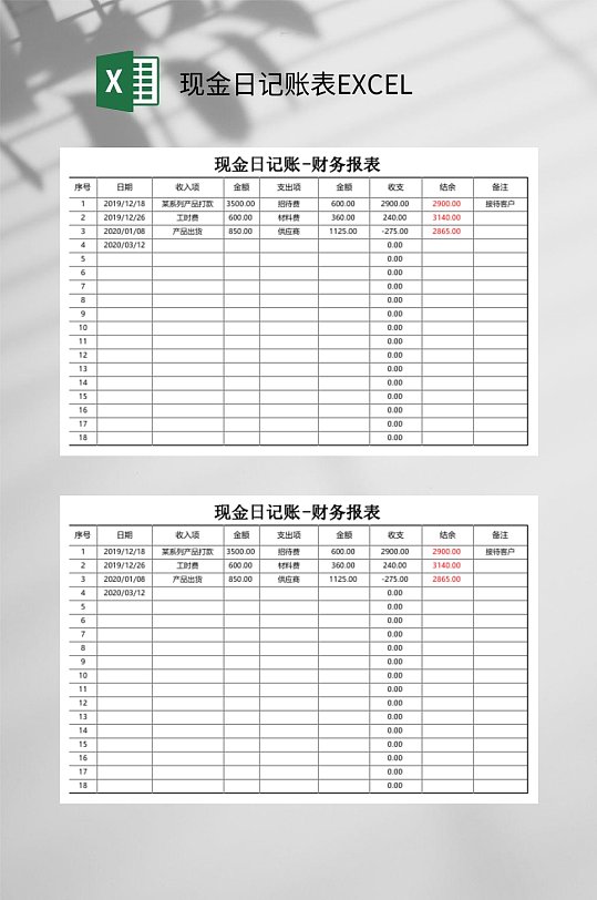 财务报表现金日记账表EXCEL-众图网