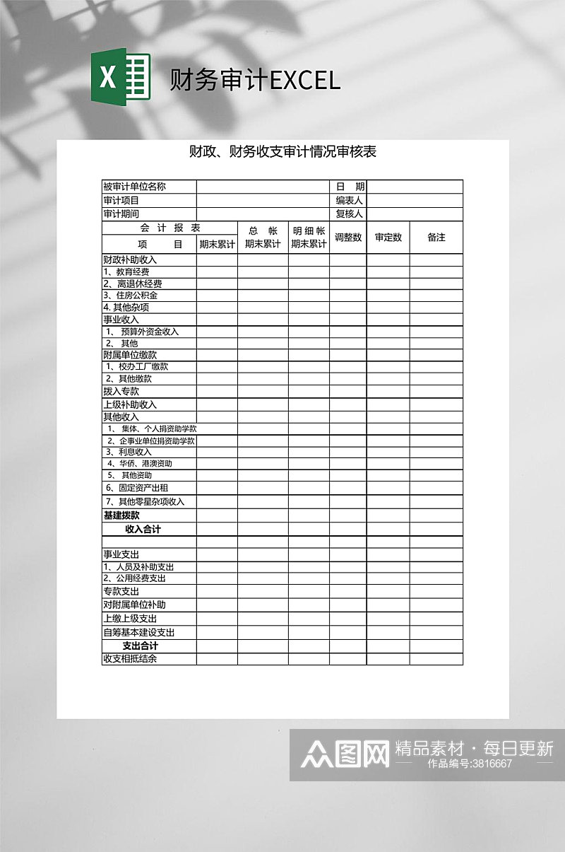 财政财务收支财务审计EXCEL素材