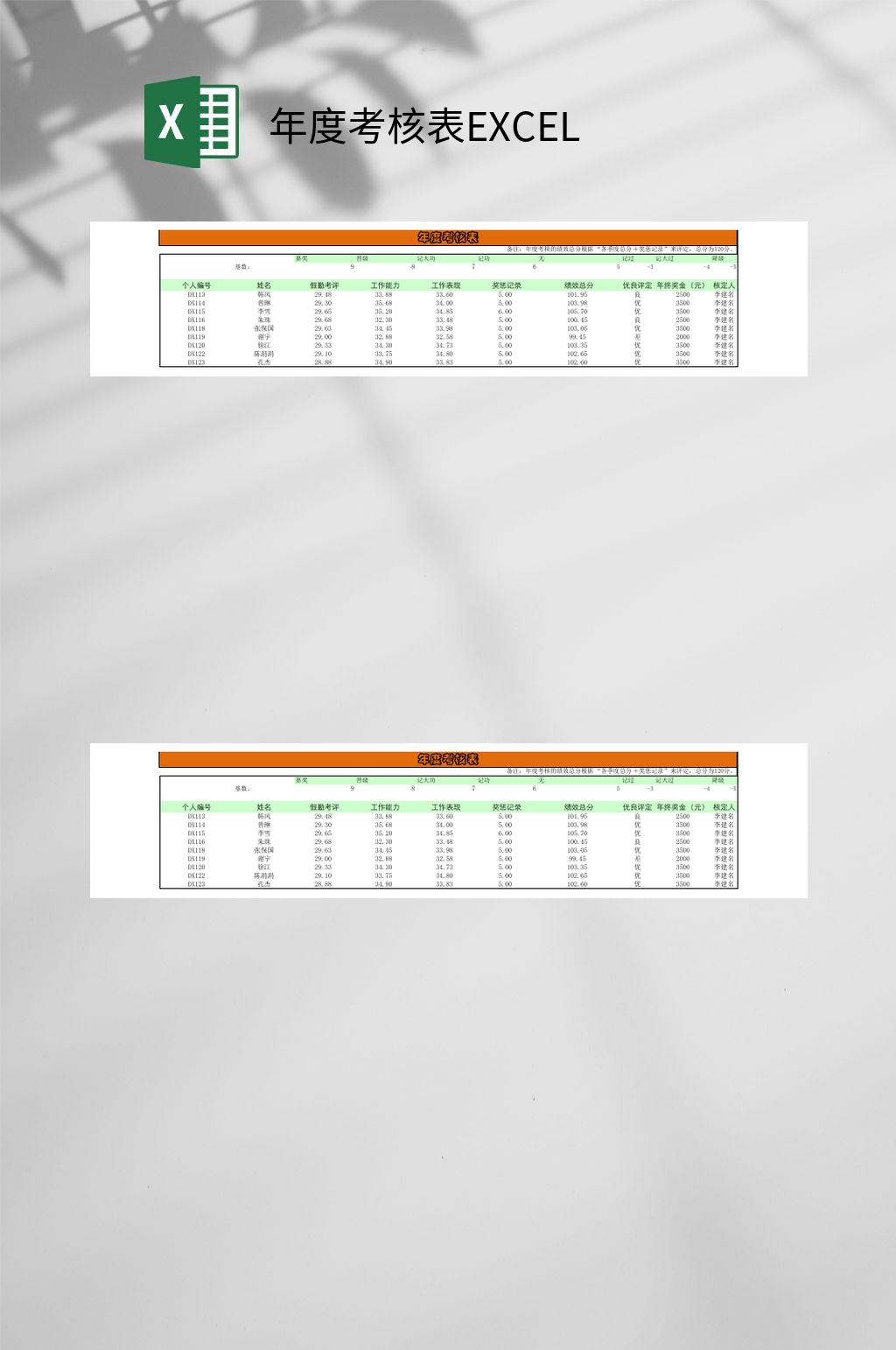 分页年度考核表excel