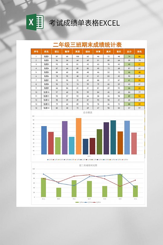 数据分析期末考试成绩单表格EXCEL