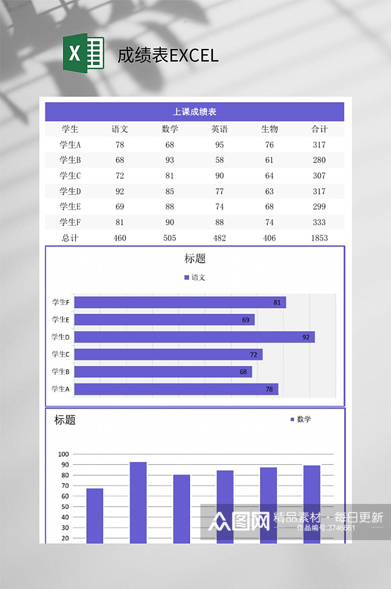 紫色上课成绩表EXCEL素材