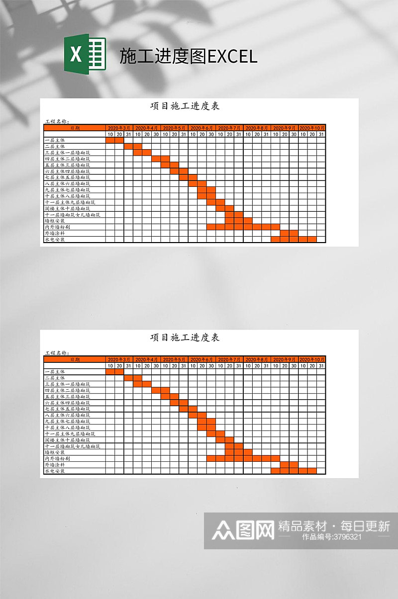 橘色梯度表施工进度图EXCEL素材