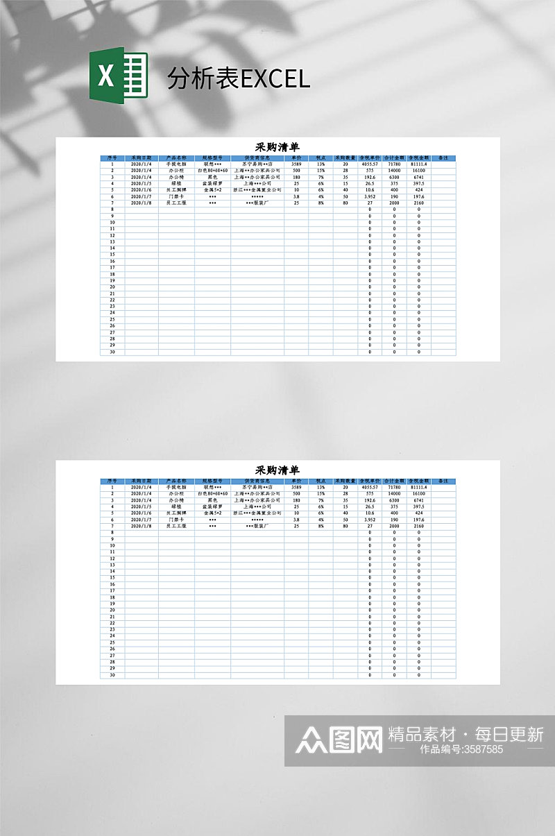 常规分析表EXCEL素材