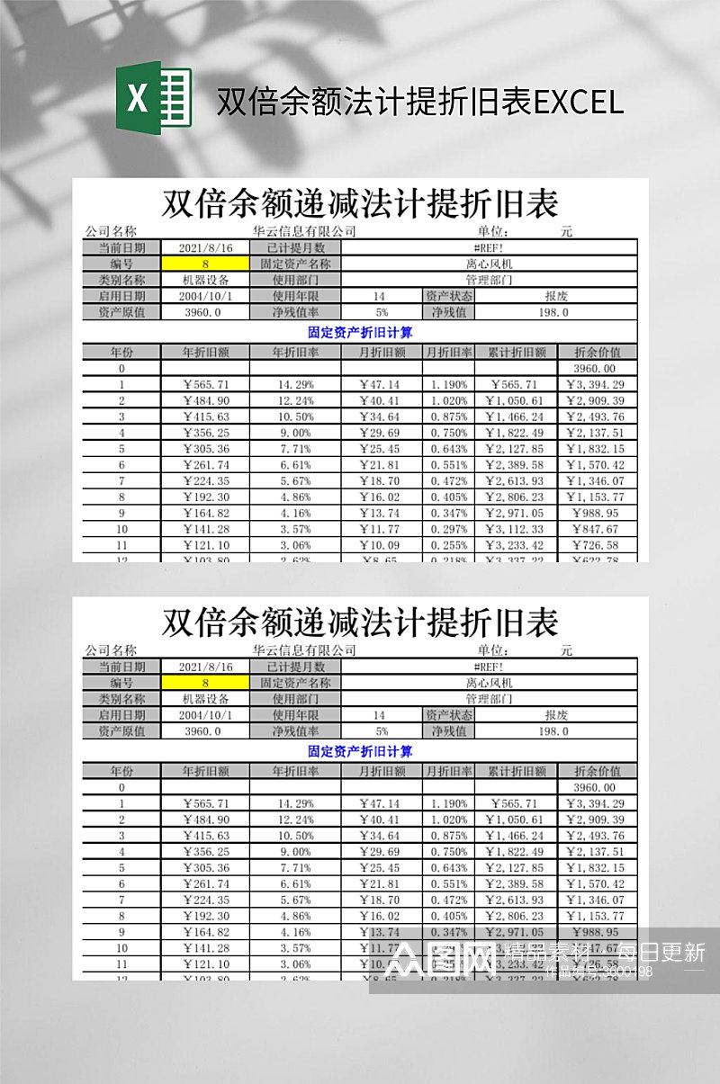 双倍余额法计提折旧表EXCEL素材