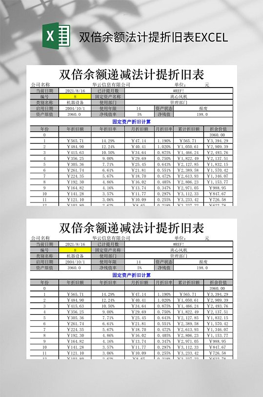 双倍余额法计提折旧表EXCEL