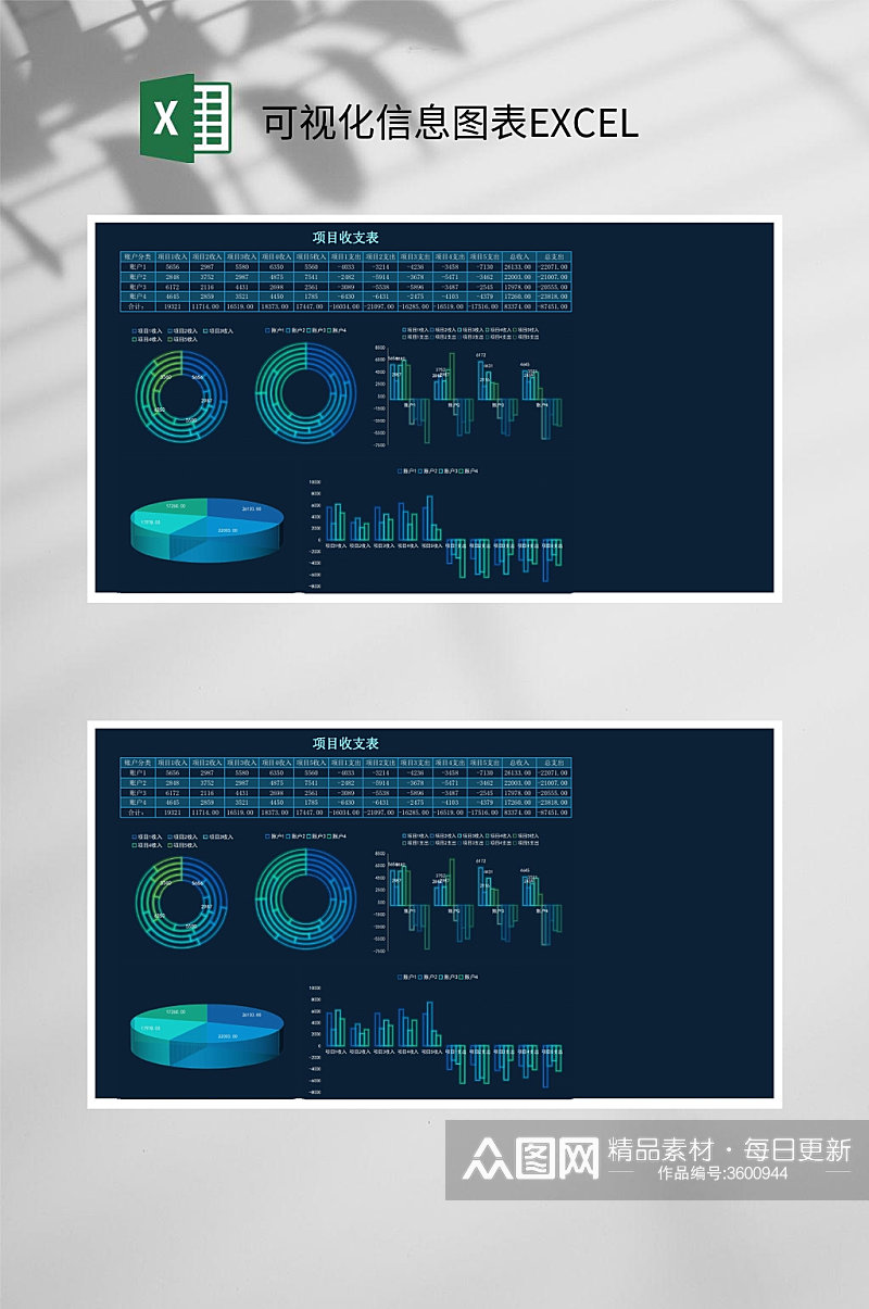 项目收支表可视化信息图表EXCEL素材