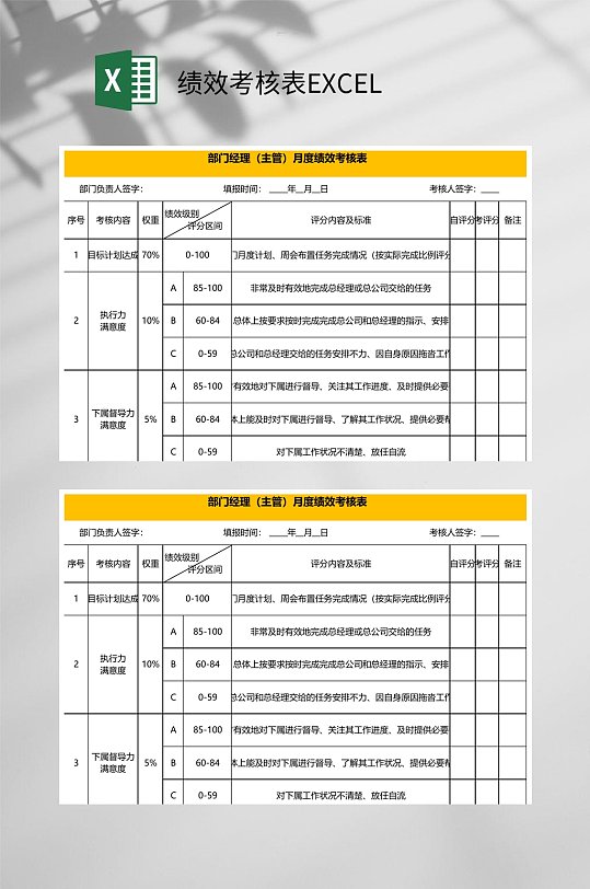 部门经理绩效考核表EXCEL-众图网