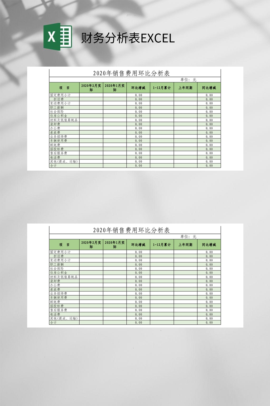 销售费用财务分析表EXCEL素材