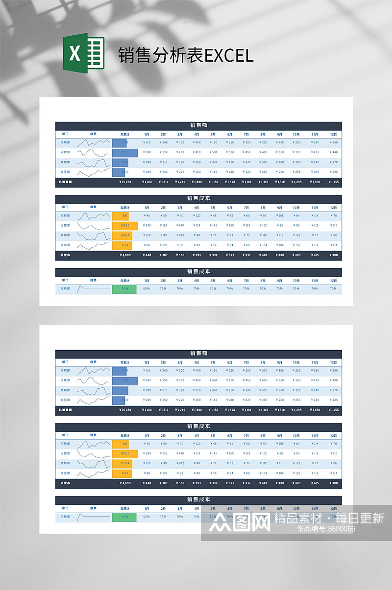 蓝色销售额销售分析表EXCEL素材
