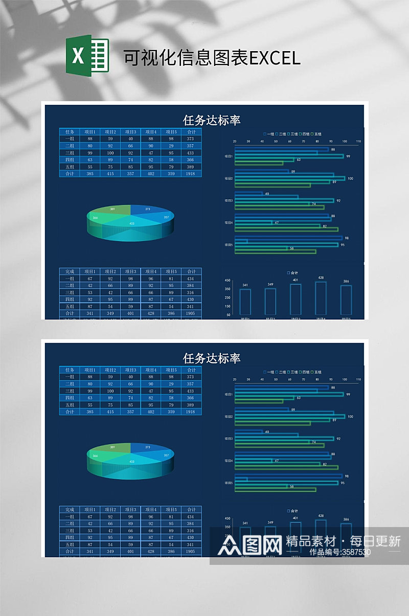 蓝色可视化信息图表EXCEL素材