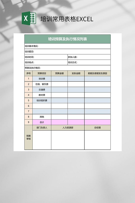 培训预算及执行情况培训常用表格EXCEL