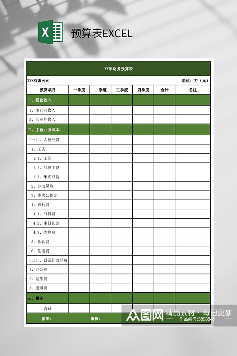 财务预算年表EXCEL素材