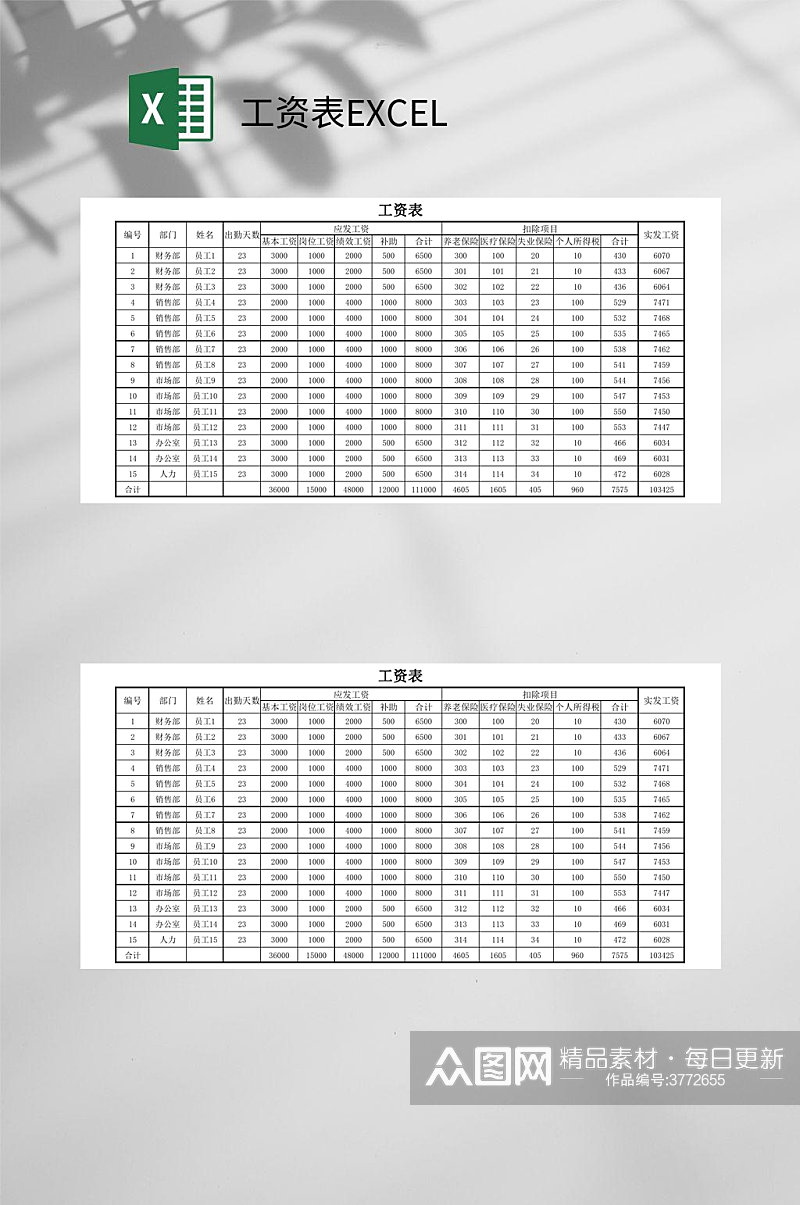 黑白工资表EXCEL素材